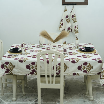 Red Barrel Studio®  Dining Delight: Decorative Block Print Cotton Tablecloth for Every Setting,Badshah (10 Seater)