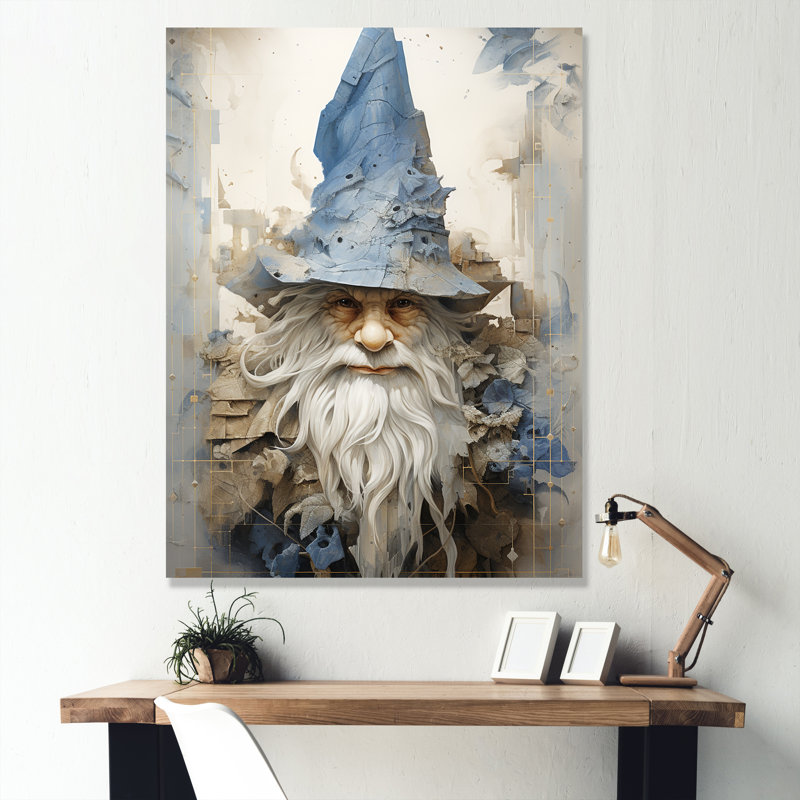 Minimalisme beige et gnome bleu sur toile, H 44 po x l 34 po x P 1,5 po, Toile tendue
