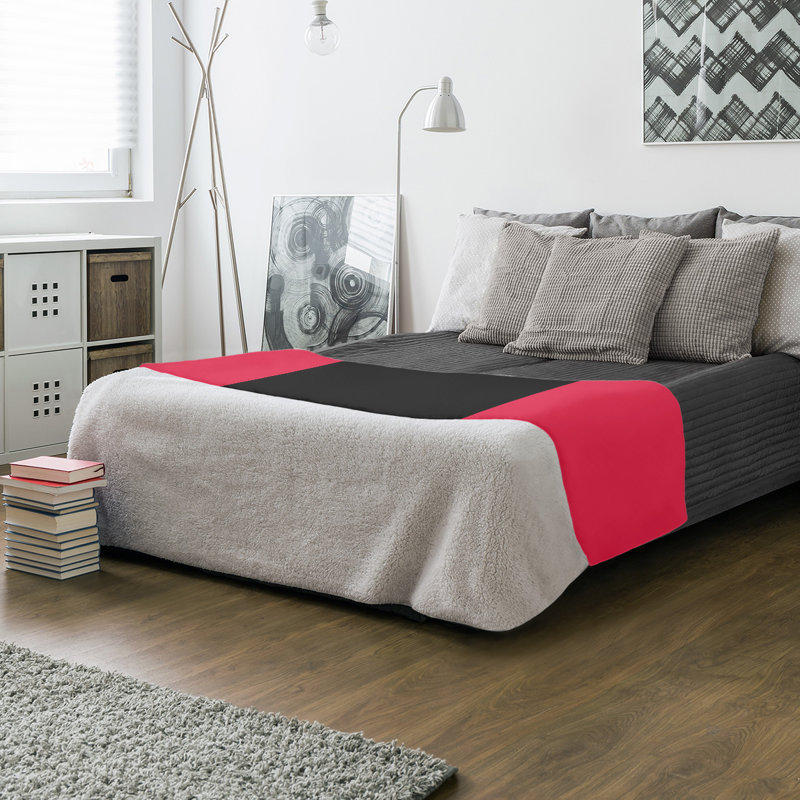 Quilted Throw Blanket, 50" x 60", Red/Black/Red, Coral Fleece