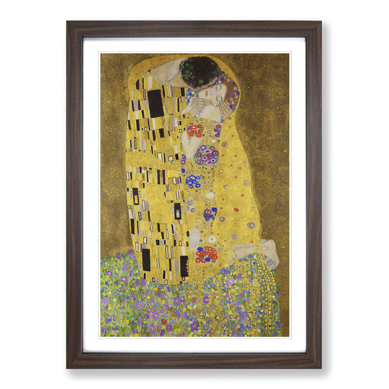 The Kiss No.1 by Gustav Klimt - Painting, 62cm H x 45cm W, Walnut, Brown