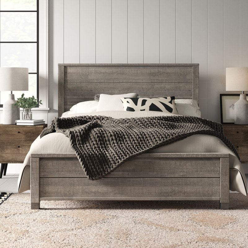 Lanora Solid Wood Panel Bed, Driftwood Gray, Queen