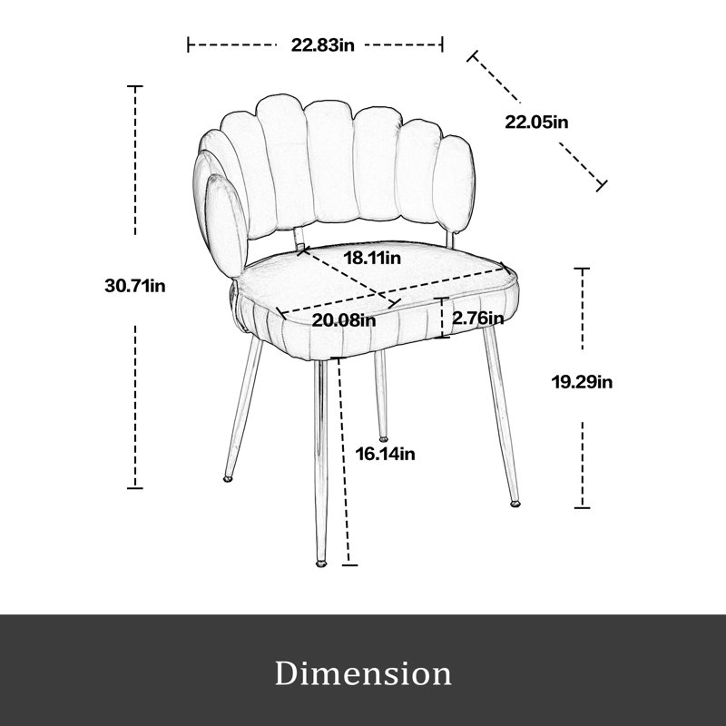 Chaise d'appoint, chaise simple de loisirs avec pieds dorés, Velours gris