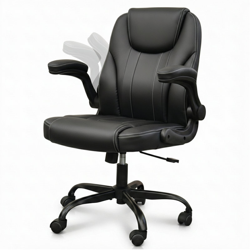 Ergonomic Executive Leather Office Chair, Tilt Adjustment Swivel Desk Chair With Flip-Up Arms And Water-Resistant Upholstery
