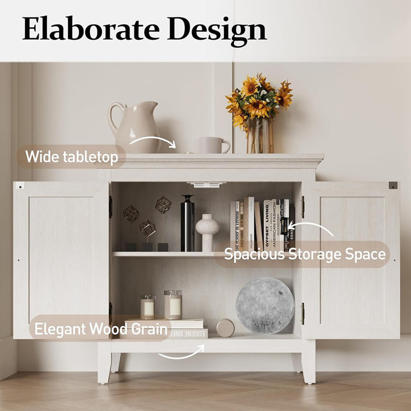 Rattan Sideboard Cabinet With Adjustable Shelf, White