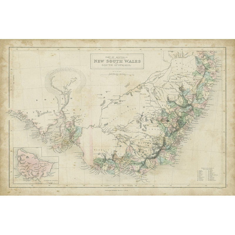 Map Of New South Wales by W. Hughes - Wrapped Canvas Print, 91cm H x 61cm W x 3.8cm D