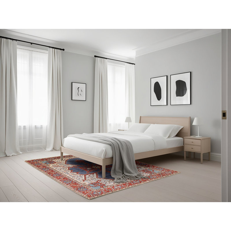 Tapis géométrique rouge / bleu / beige, Rectangle 5 pi x 7 pi