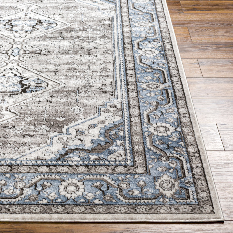 Gibraltar Rectangle Oriental Machine Woven Polypropylene Area Rug in Gray, Rectangle 7'10" x 10'
