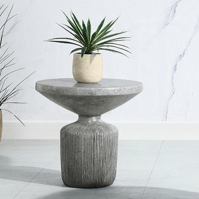 Weathered Grey Cement Round End Table With Pedestal For Decorative Enhancement Contemporary And Appearance