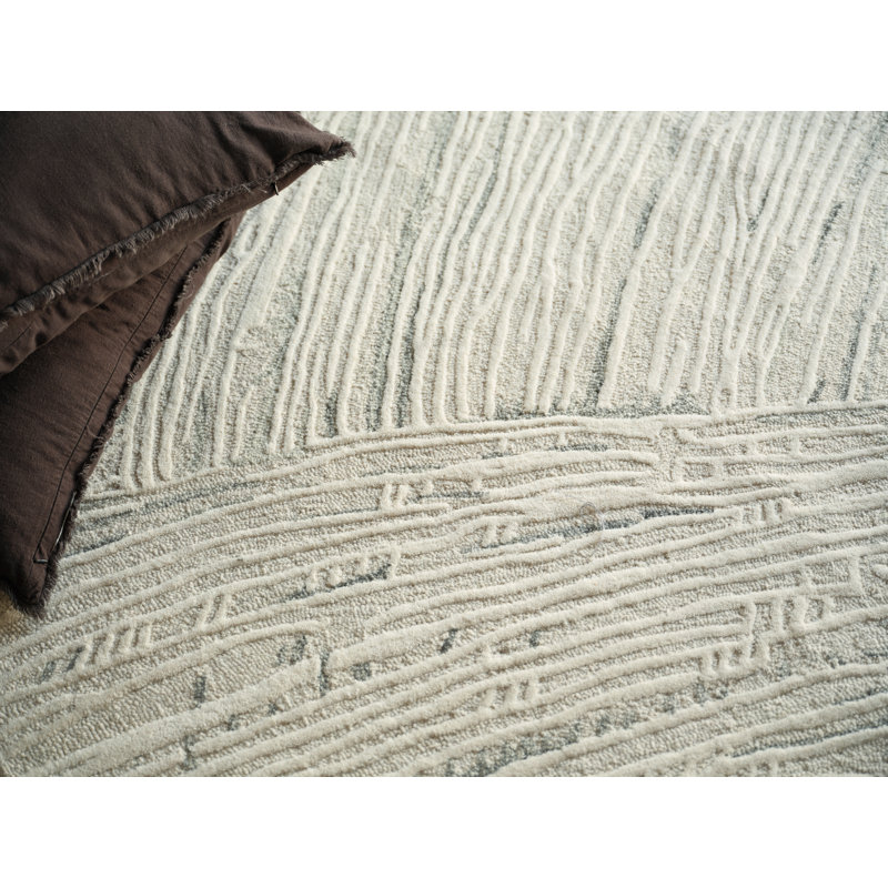 Entro Handmade New Zealand Wool, Silver/Ivory Area Rug, Rectangle 2' x 3'