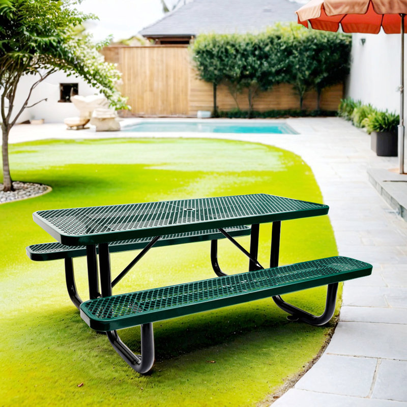 Table de pique-nique rectangulaire d'extérieur avec trou pour parasol, Vert