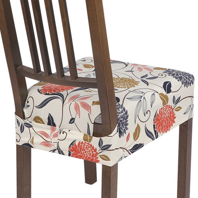 Ensemble de 4 housses de chaises de salle à manger extensibles, housses de siège lavables douces pour chaises de salle à manger, housse de protection de siège de salle à manger (à l'arrière, fleurs orange)