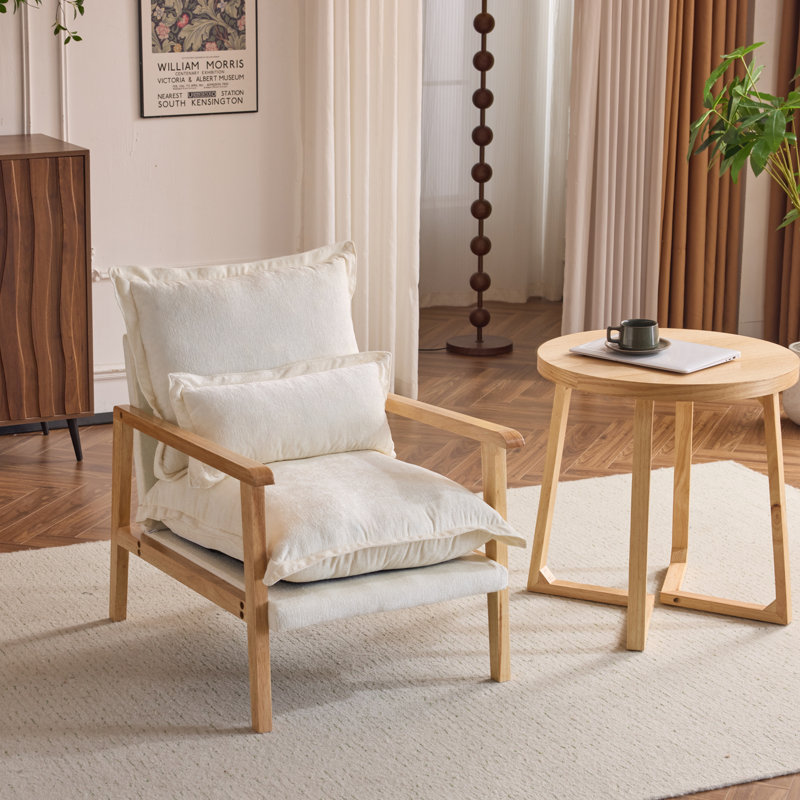 Masson Chenille Accent Chair Armchair With Pillow, Beige Chenille
