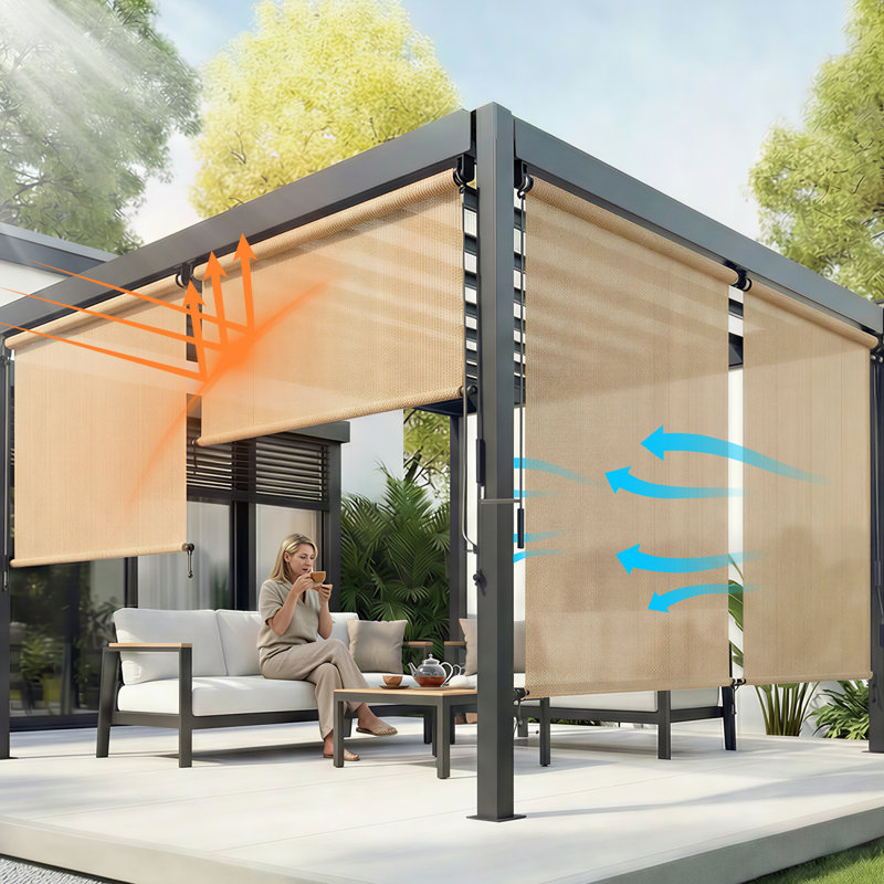  Rideau roulant en tissu PEHD pour patio, Blé, L 72 po x L 96 po