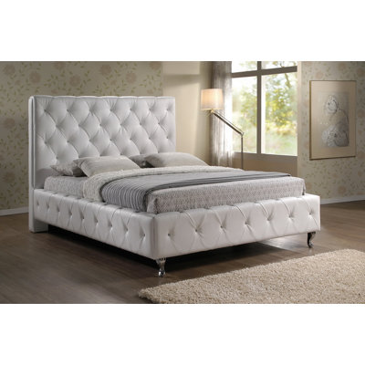 Doriann Stella Crystal Tufted White Modern Bed With Upholstered Headboard - King Size -  Rosdorf Park, E0E1831CDE0F4715950BD8BA327A64DF