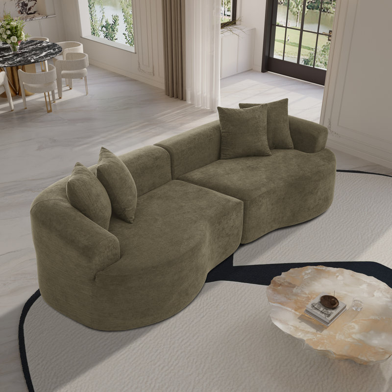 Chenille Modern 3-seater Curved Boneless Sectional Sofa, 2-piece Symmetrical Design With Sponge & Pocket Spring Support, No Assembly Required