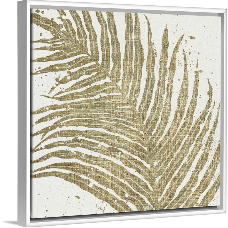 «Gold Leaves I», art mural sur toile, H 14 po x l 14 po, Toile avec cadre blanc
