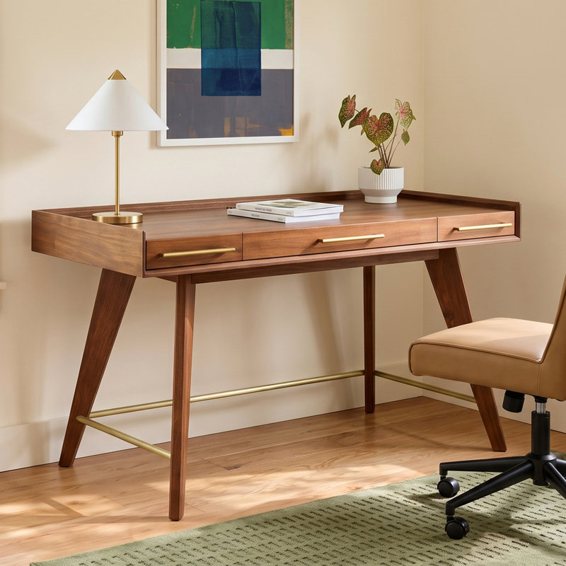 Walter Solid Wood Top Writing Desk, Walnut