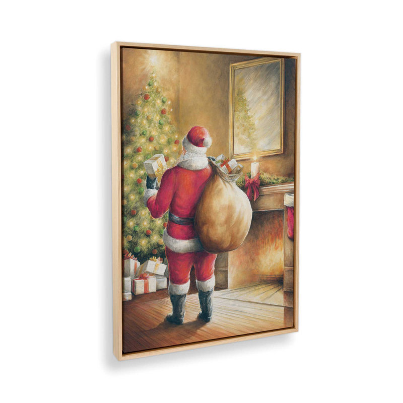 «Santa Christmas Dreams» par Dogwood, L 32 po x H 48 po, Tan, Toile avec cadre