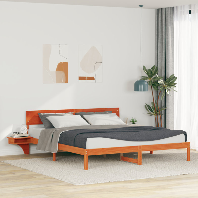 Bed Frame With Bedside Tables With Headboard, Wax Brown, European Double (140 x 200 cm)