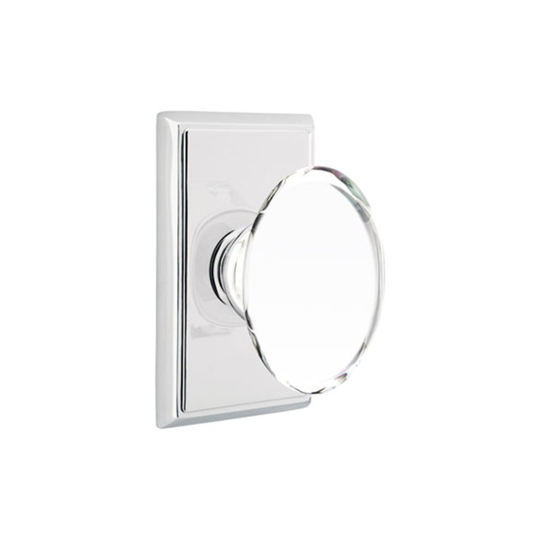 Ensemble de faux boutons Emtek avec rosette rectangulaire et bouton en verre Hampton, Chrome poli