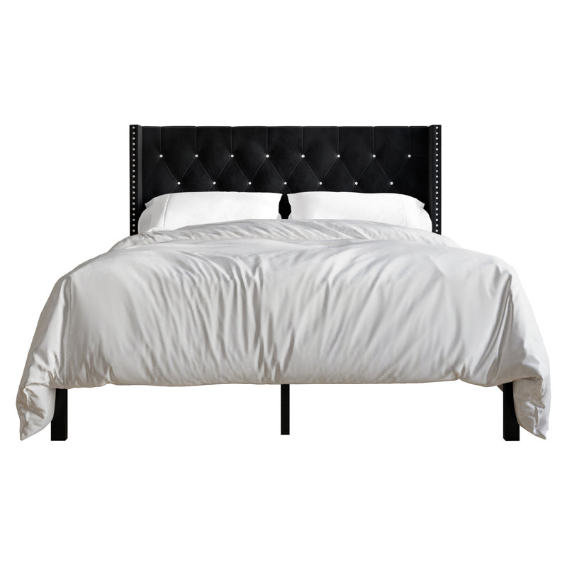 Ffyona Upholstered Wingback Bed, Full/Double, Black