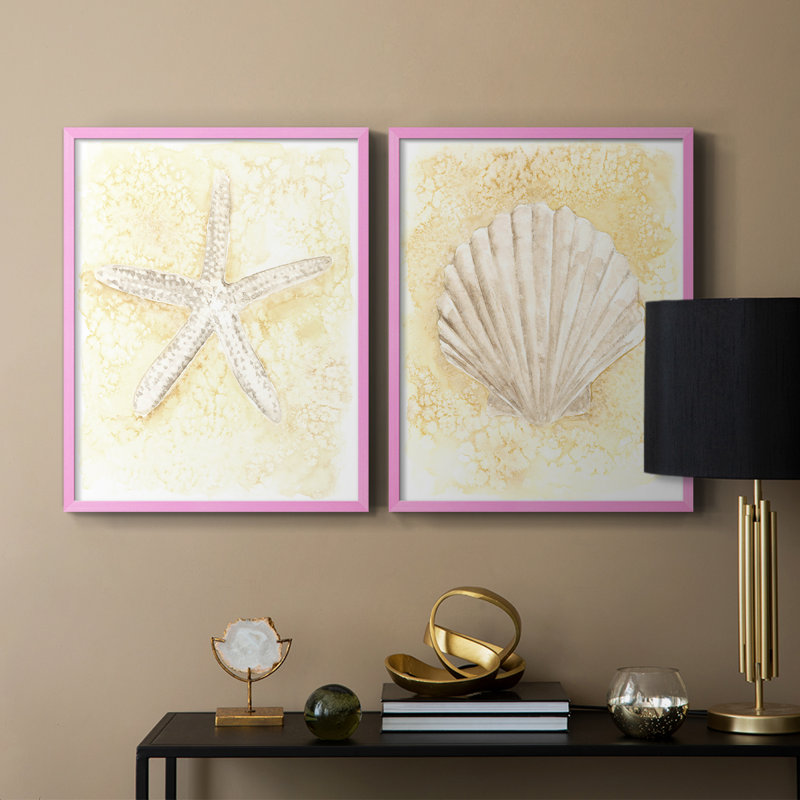 Impression encadrée Salty Seashell I-Premium - prête à être accrochée - aucun clou requis - aucun clou requis, Rose