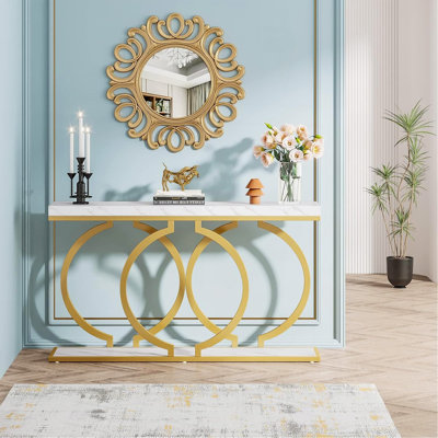 Console moderne 55,11 po en faux marbre et blanc pour canapé d'entrée
, Entrée, Salon