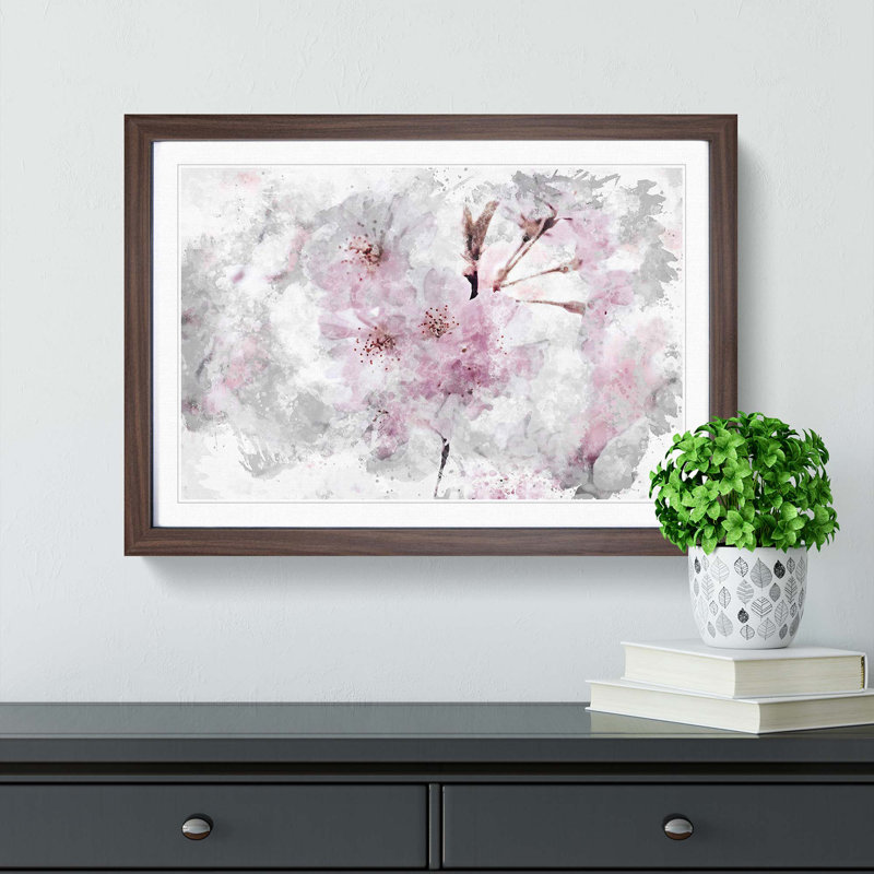 A Pretty Pink Cherry Blossom Tree in Abstract - Picture Frame Painting Print on MDF, Walnut Framed, 62cm H x 87cm W x 2cm D