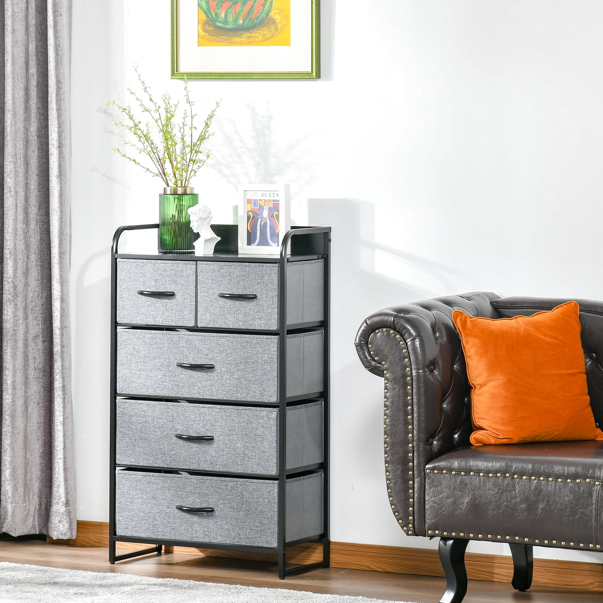 Ebern Designs Commode de rangement grise 5 chambres - Commode en tissu ...