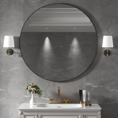 Miroir de salle de bain rond noir lustré l 36 po x H 36 po