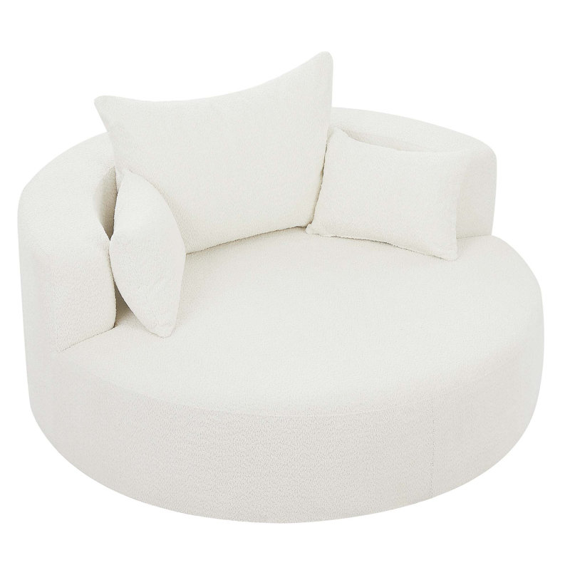 Chunni 360° Swivel Chenille Accent Chair with Removable Pillows, White, 26.9" H x 55.1" W x 55.1" D