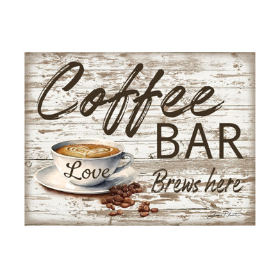 Art mural sur toile tendue - «Shiplap Coffee Sign 2» de Jean Plout pour décoration de salon, de chambre à coucher ou de bureau - 19 x 14 pouces - 18 x 24