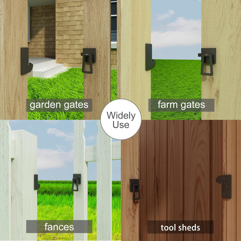 Self Locking Gate Latch, Heavy Duty Double Side Gate Latches Black for Outdoor Fence, Wooden Gates