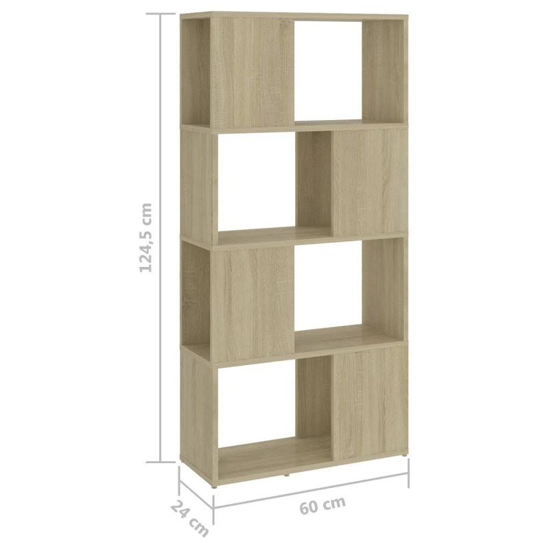 Ayad 124.5cm H x 60cm W Geometric Bookcase, Sonoma Oak, 124.5cm H x 60cm W x 24cm D