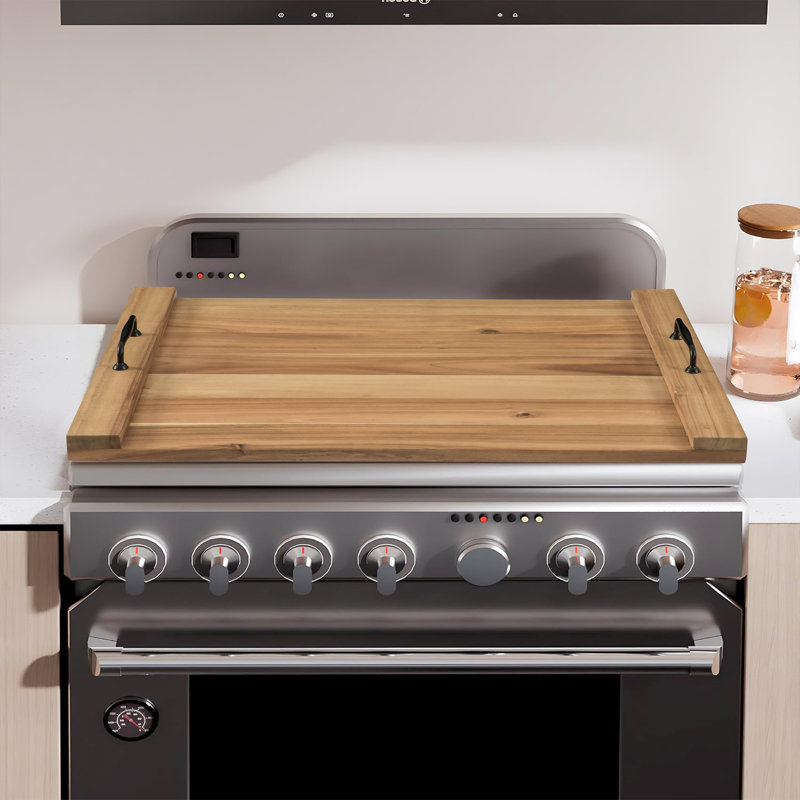 Solid Wood Stove Top Cover with Handle, Light Natural
