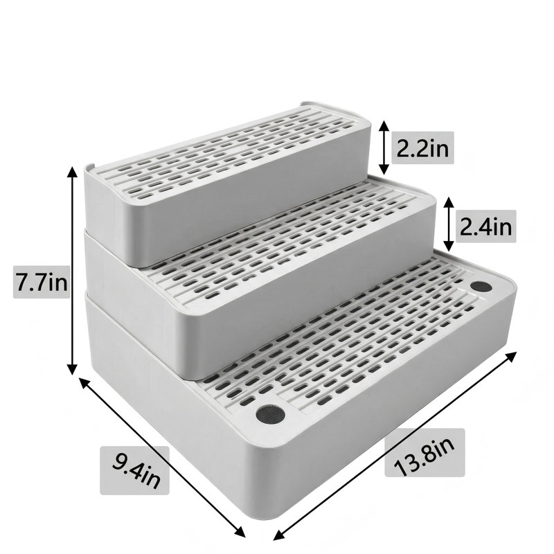 Marchepied réglable pour bac à litière à 3 niveaux, rampe avec fonction de filtre, surface antidérapante et nettoyage facile, conçu pour les petits et les grands chats, gris clair