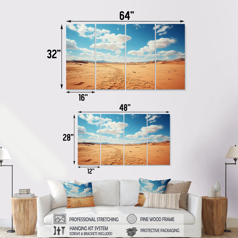 «Arid Horizon On Sahara Desert - Desert», art mural 4 pièces, H 28 po x l 48 po