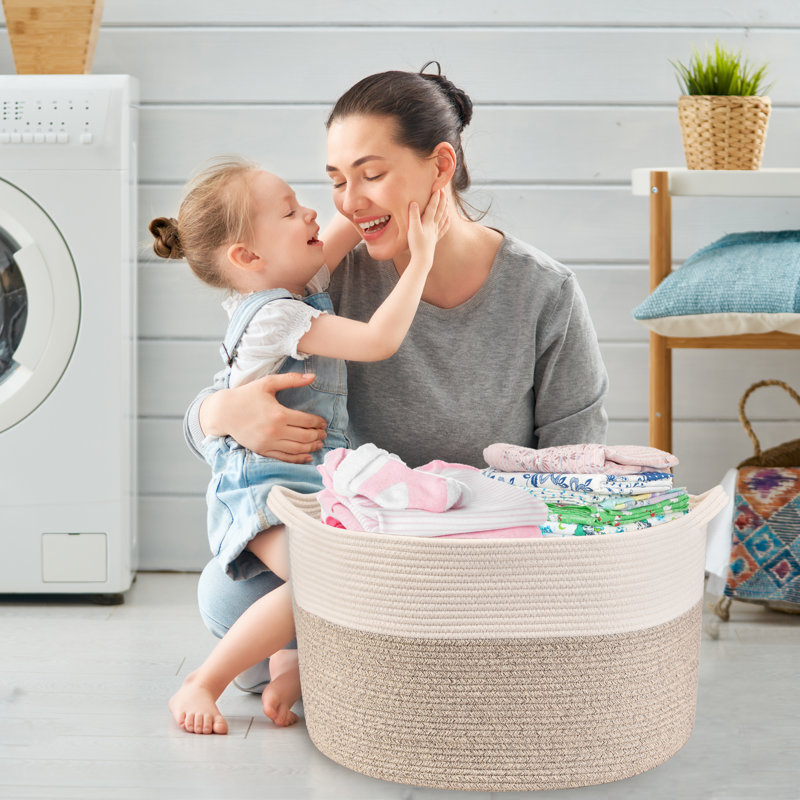 Cotton Rope Basket, Storage Baskets, Beige/White