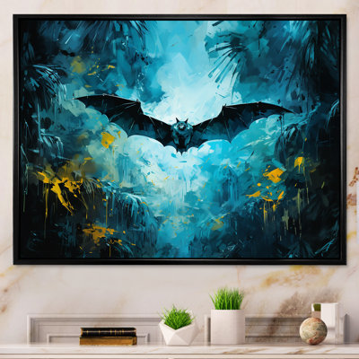 Blue Watercolor Night Bat Charm II - Animal Bat Wall Art