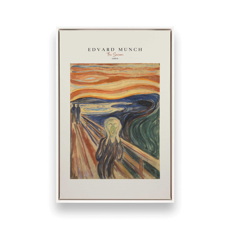 The Scream par Edvard Munch v2, H 12,75 po x l 8,75 po x P 1,75 po, Cadre flottant blanc opaque