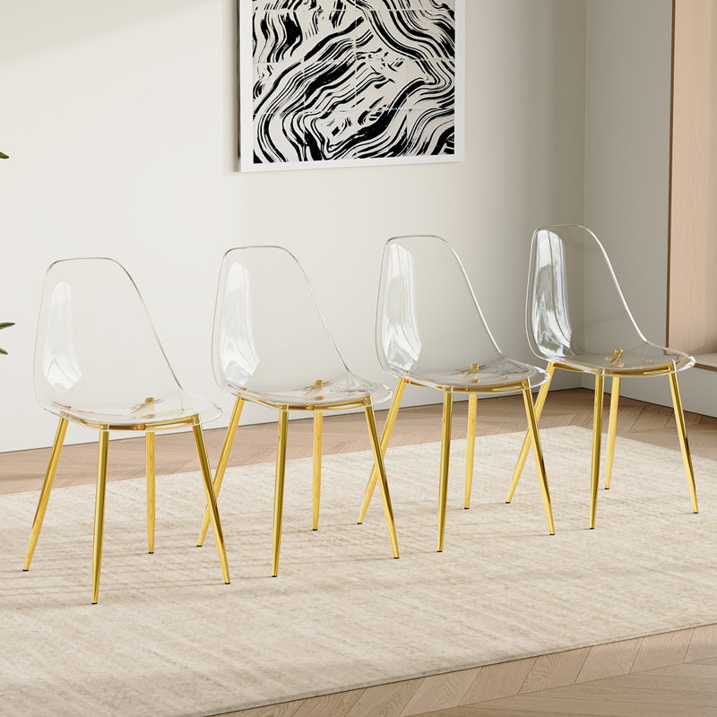 Chaises de salle à manger transparentes avec pieds en métal pour la cuisine et la salle à manger, 4, Doré