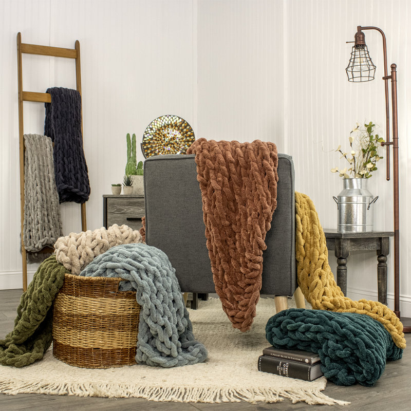Donna Sharp Olive Chenille Knit Woven Throw, Olive