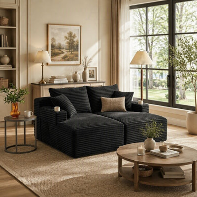 Canapé modulaire 63,78 po, canapé modulaire Cloud avec assise profonde, sièges rembourrés désossés pour le salon, la chambre à coucher, tissu en velours côtelé, méridienne à gauche et à droite, noir