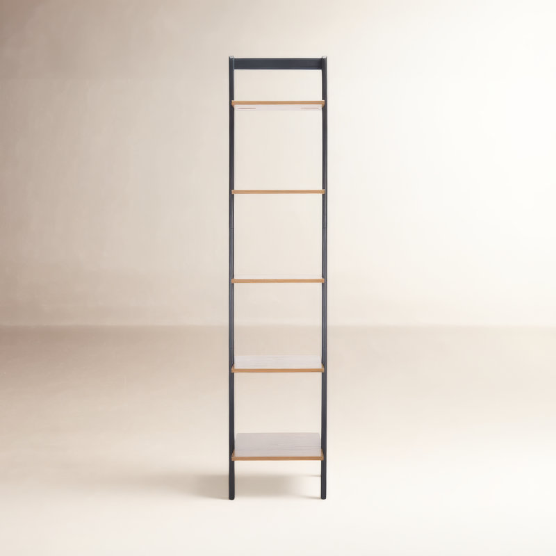 Joe Ladder Bookcase, 76" H x 17" W x 14" D, Natural/ Charcoal