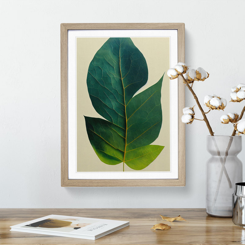 Single Plant Leaf No.2 - Framed Print, 46cm H x 34cm W x 2cm D, Oak Framed