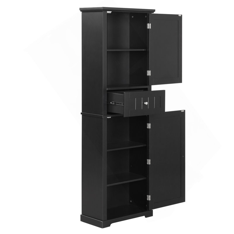 Grande armoire de rangement pour salle de bain, armoire de rangement autoportante avec tiroir et tablette réglable, panneau de fibres à densité moyenne avec finition peinte, noir (ancien numéro de référence: WF312727AAB)