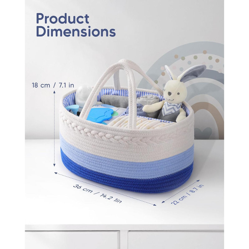 Rebrilliant Cotton Storage Bag, 20cm H x 38cm W x 24cm D, White/Blue