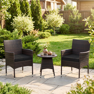 3 Piece Patio Furniture Set, Hand-Woven PE Wicker Conversation Set with Armchairs Mix Brown&Black
