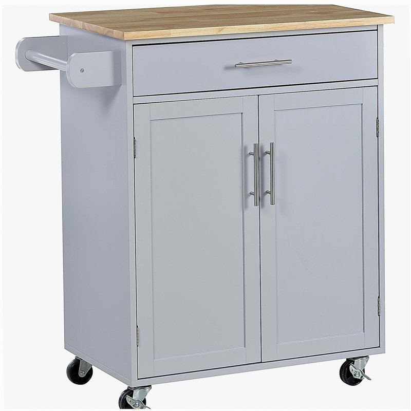 Chariot pour îlot de cuisine avec tiroirs et porte-serviettes, blanc, Blanc