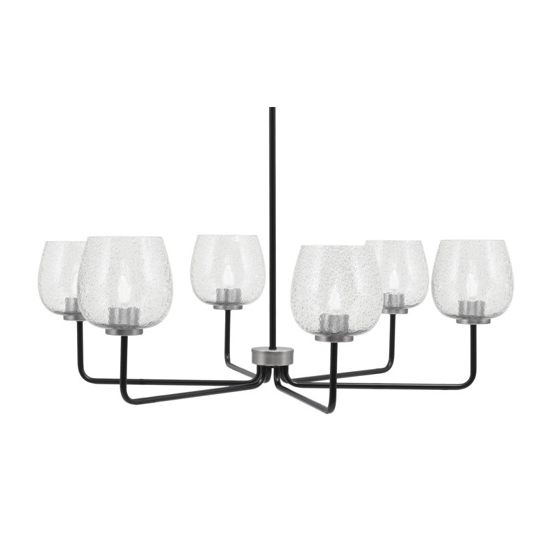 Amarmula 6 Light Chandelier, Matte Black & Graphite Finish, 6" Smoke Bubble Glass, Clear/Black, Black/Nickel